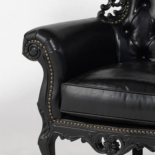 ロココ調3シーターソファ　ブラック x ブラックPU　Symphony(シンフォニー)