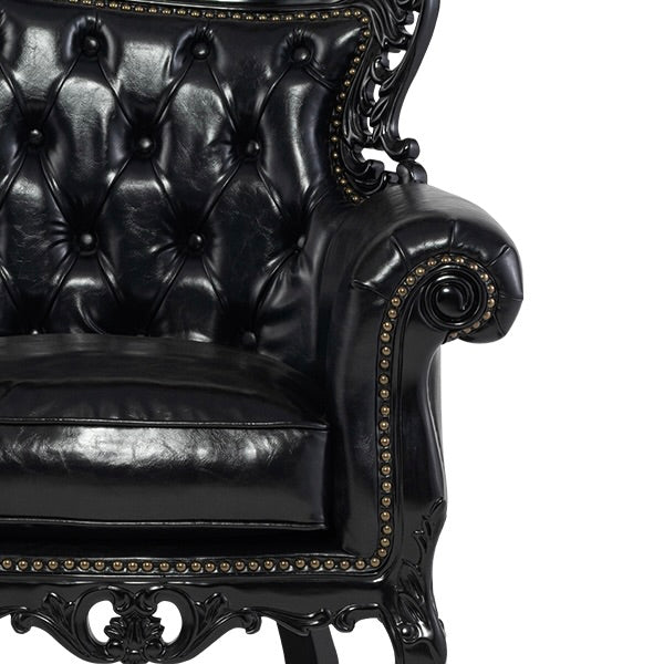 ロココ調3シーターソファ　ブラック x ブラックPU　Symphony(シンフォニー)