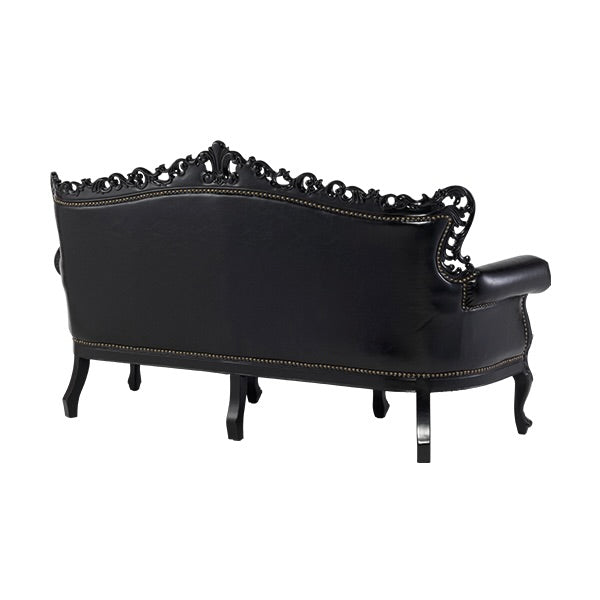 ロココ調3シーターソファ　ブラック x ブラックPU　Symphony(シンフォニー)
