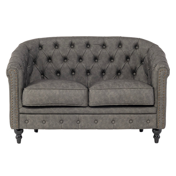 グレーPUレザーコンパクトチェスターフィールドラウンジ2シーターソファ　VINCENT