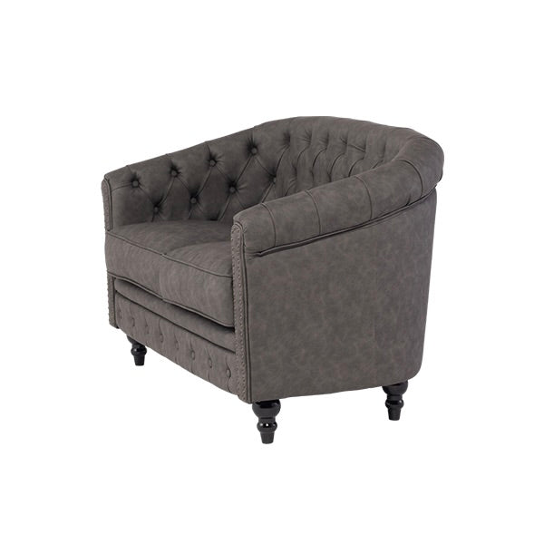 グレーPUレザーコンパクトチェスターフィールドラウンジ2シーターソファ　VINCENT