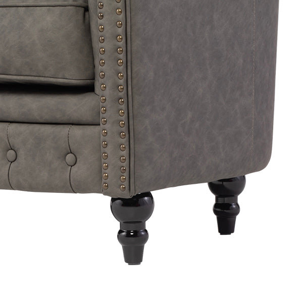 グレーPUレザーコンパクトチェスターフィールドラウンジ2シーターソファ　VINCENT