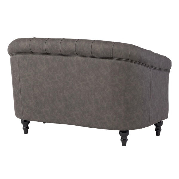 グレーPUレザーコンパクトチェスターフィールドラウンジ2シーターソファ　VINCENT