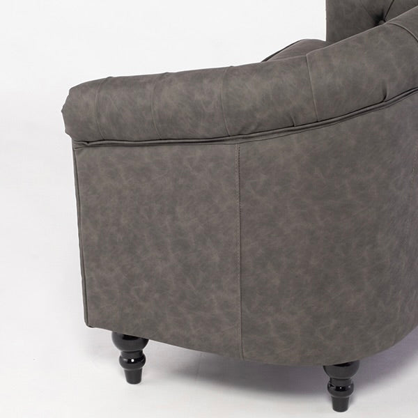 グレーPUレザーコンパクトチェスターフィールドラウンジ2シーターソファ　VINCENT