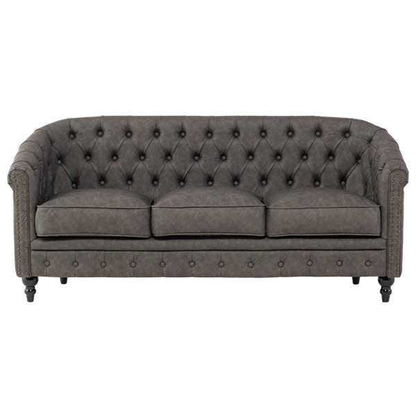 グレーPUレザーコンパクトチェスターフィールドラウンジ3シーターソファ　VINCENT