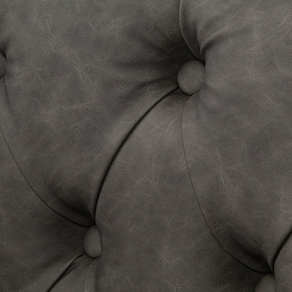 グレーPUレザーコンパクトチェスターフィールドラウンジ3シーターソファ　VINCENT