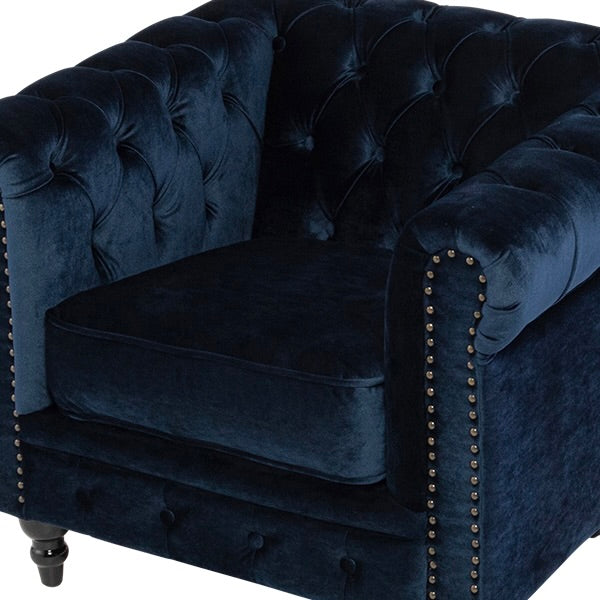 ネイビーブルーベルベットコンパクトチェスターフィールドシングルソファ　VINCENT