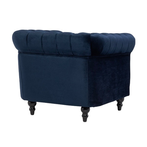 ネイビーブルーベルベットコンパクトチェスターフィールドシングルソファ　VINCENT