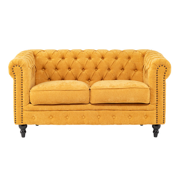 イエローファブリックコンパクトチェスターフィールド2シーターソファ　VINCENT(ヴィンセント)