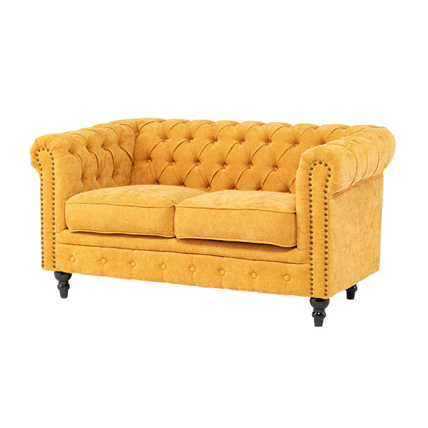 イエローファブリックコンパクトチェスターフィールド2シーターソファ　VINCENT(ヴィンセント)