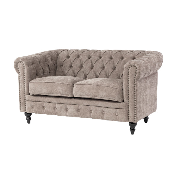 ライトグレーファブリックコンパクトチェスターフィールド2シーターソファ　VINCENT(ヴィンセント)