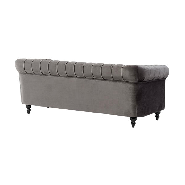 グレーベルベットコンパクトチェスターフィールド3シーターソファ　VINCENT