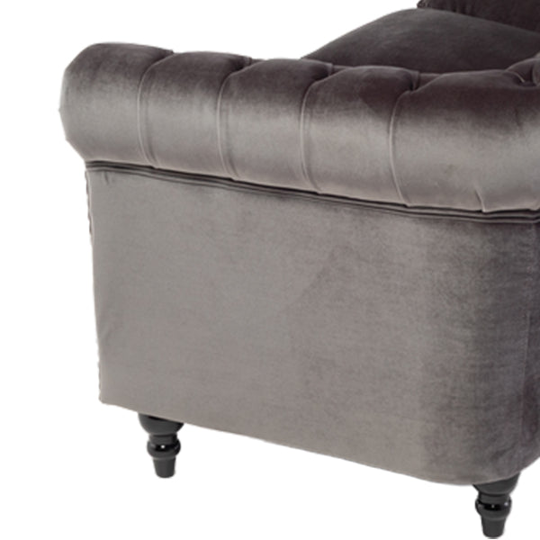 グレーベルベットコンパクトチェスターフィールド3シーターソファ　VINCENT