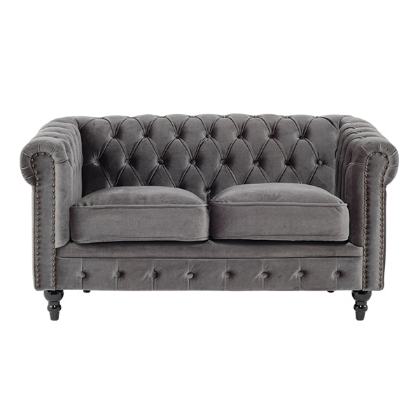 グレーベルベットコンパクトチェスターフィールド2シーターソファ　VINCENT(ヴィンセント)