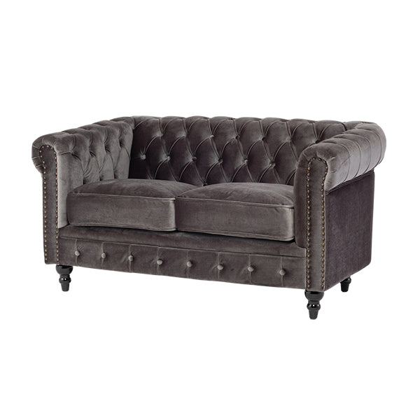 グレーベルベットコンパクトチェスターフィールド2シーターソファ　VINCENT(ヴィンセント)