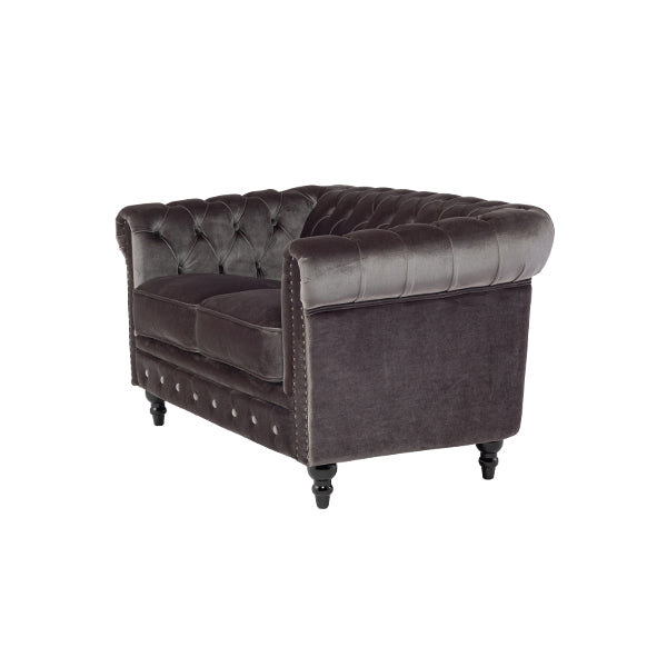 グレーベルベットコンパクトチェスターフィールド2シーターソファ　VINCENT(ヴィンセント)