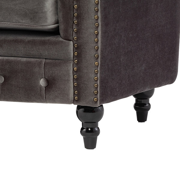 グレーベルベットコンパクトチェスターフィールド2シーターソファ　VINCENT(ヴィンセント)