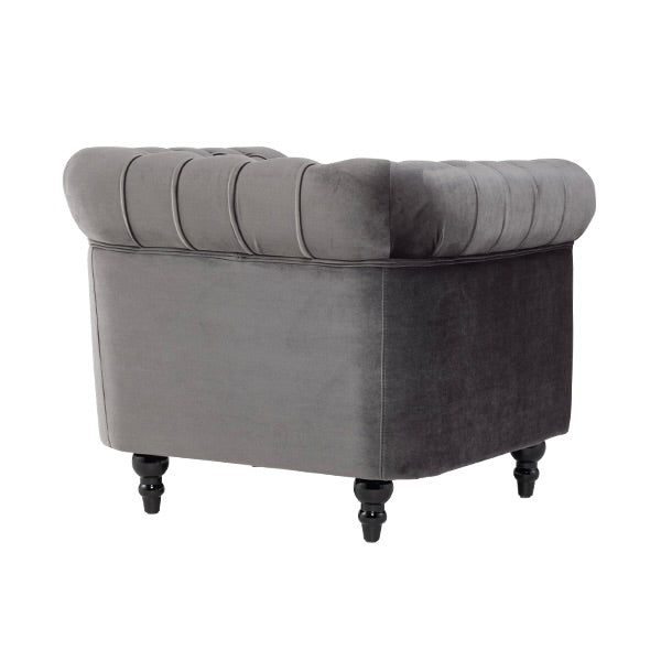 グレーベルベットコンパクトチェスターフィールドシングルソファ　VINCENT