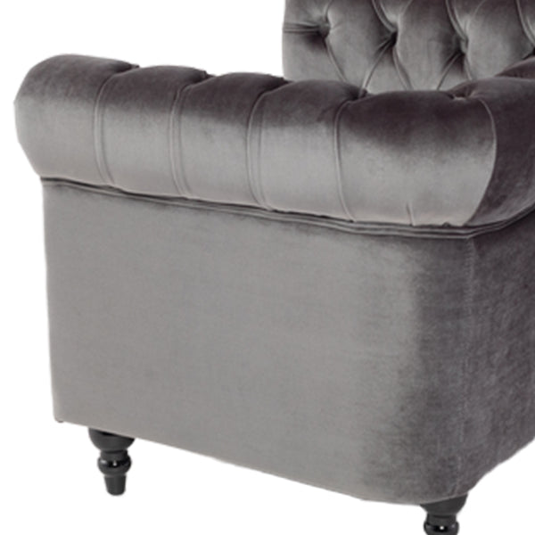 グレーベルベットコンパクトチェスターフィールドシングルソファ　VINCENT