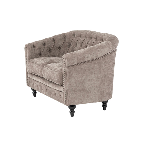 ライトグレーファブリックコンパクトチェスターフィールドラウンジ2シーターソファ　VINCENT