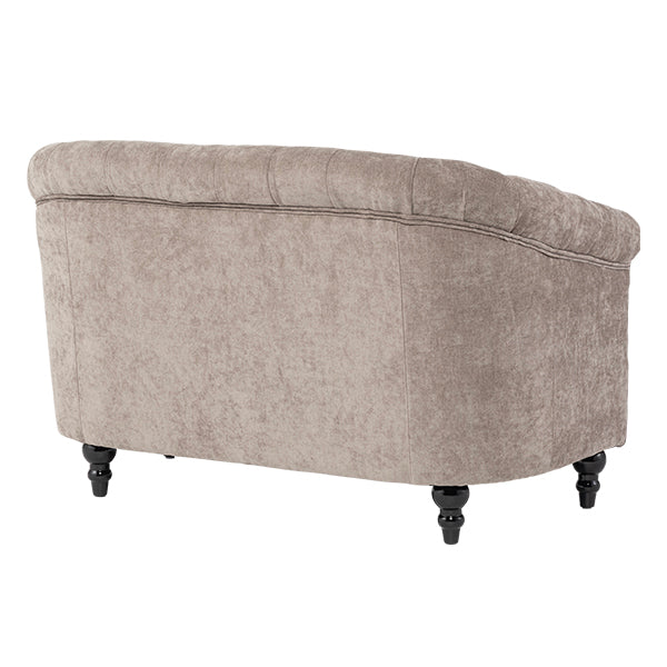 ライトグレーファブリックコンパクトチェスターフィールドラウンジ2シーターソファ　VINCENT