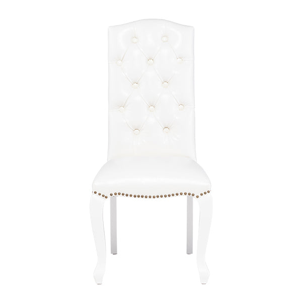 ホワイトPUレザーカブリオールレッグハイバックチェア