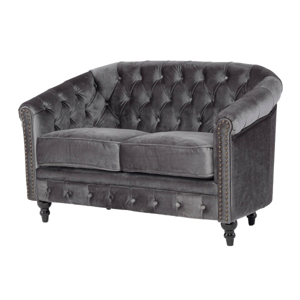 グレーベルベットコンパクトチェスターフィールドラウンジ2シーターソファ　VINCENT