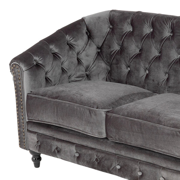 グレーベルベットコンパクトチェスターフィールドラウンジ2シーターソファ　VINCENT