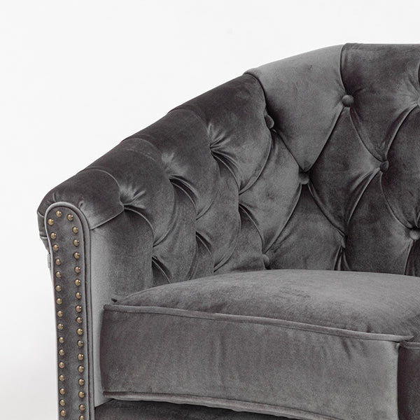 グレーベルベットコンパクトチェスターフィールドラウンジ2シーターソファ　VINCENT