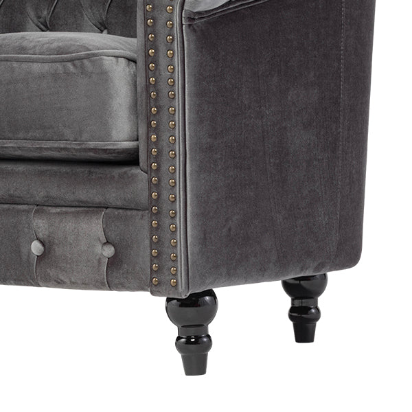 グレーベルベットコンパクトチェスターフィールドラウンジ2シーターソファ　VINCENT