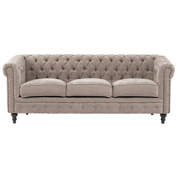 ライトグレーファブリックコンパクトチェスターフィールド3シーターソファ　VINCENT(ヴィンセント)