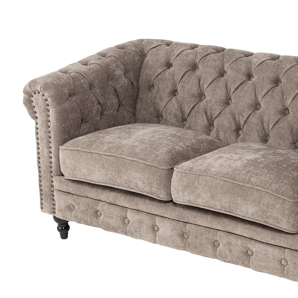 ライトグレーファブリックコンパクトチェスターフィールド3シーターソファ　VINCENT(ヴィンセント)