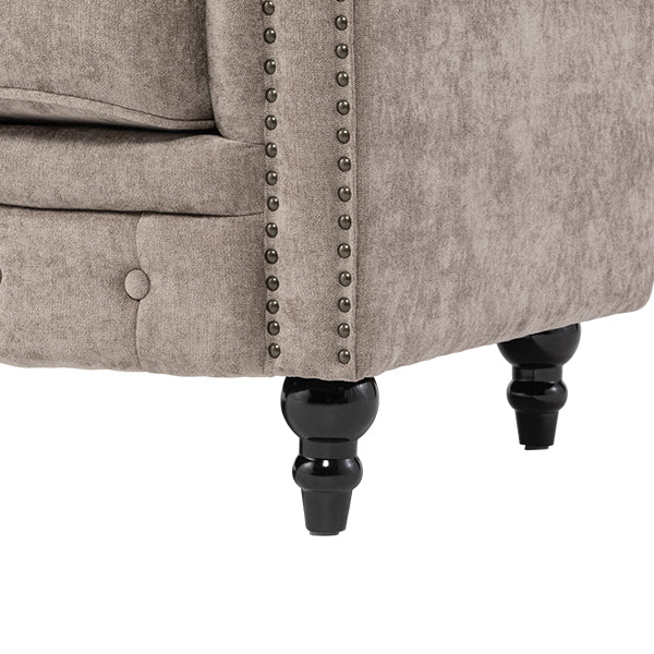 ライトグレーファブリックコンパクトチェスターフィールド3シーターソファ　VINCENT(ヴィンセント)