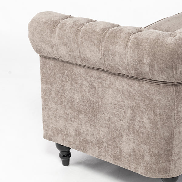 ライトグレーファブリックコンパクトチェスターフィールド3シーターソファ　VINCENT(ヴィンセント)