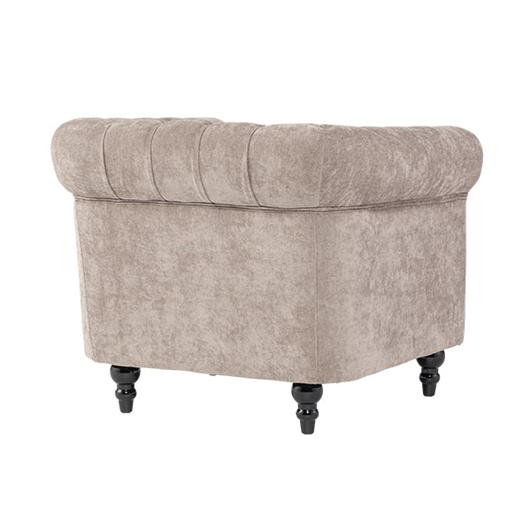 ライトグレーファブリックコンパクトチェスターフィールドシングルソファ　VINCENT