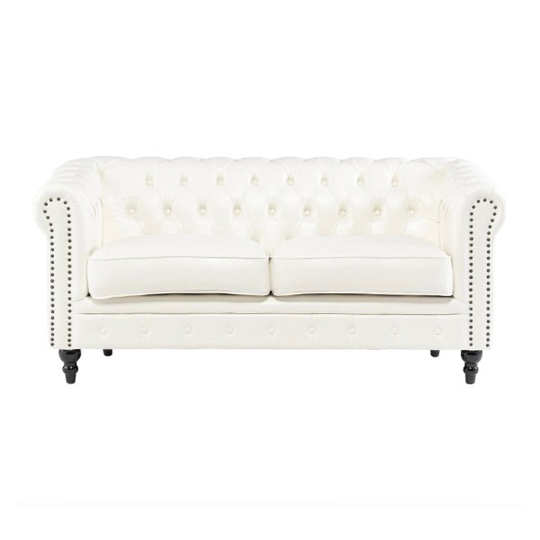 ホワイトPUレザーコンパクトチェスターフィールド2.5シーターソファ　VINCENT(ヴィンセント)