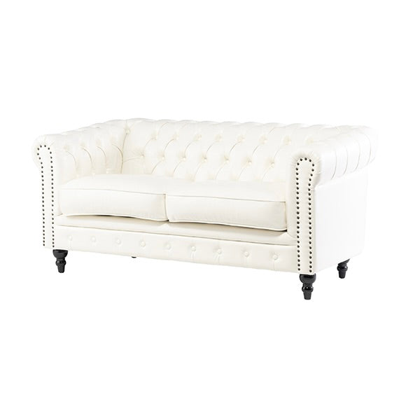 ホワイトPUレザーコンパクトチェスターフィールド2.5シーターソファ　VINCENT(ヴィンセント)