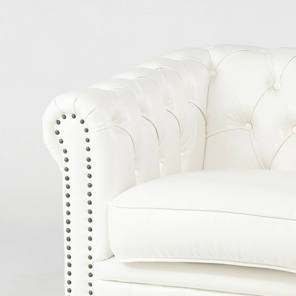 ホワイトPUレザーコンパクトチェスターフィールド2.5シーターソファ　VINCENT(ヴィンセント)