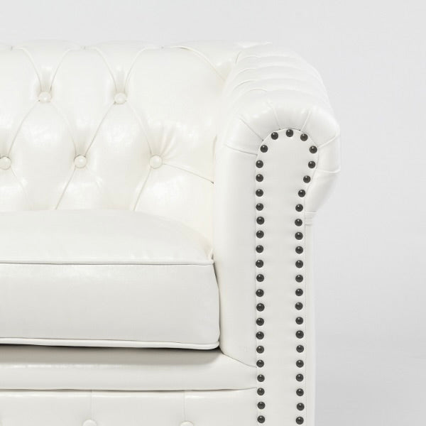 ホワイトPUレザーコンパクトチェスターフィールド2.5シーターソファ　VINCENT(ヴィンセント)