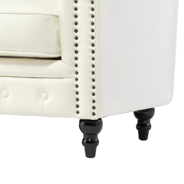 ホワイトPUレザーコンパクトチェスターフィールド2.5シーターソファ　VINCENT(ヴィンセント)