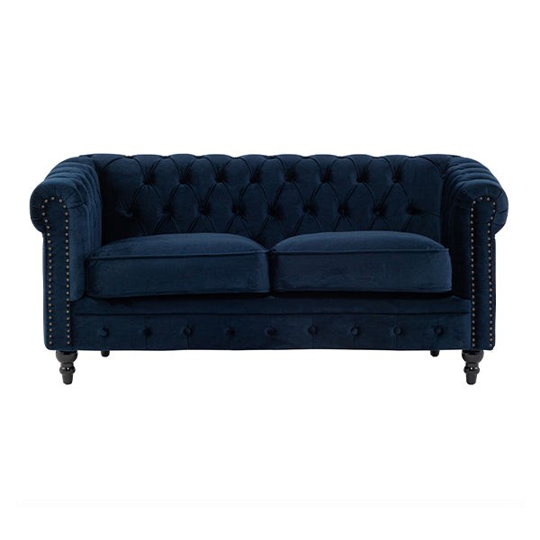 ネイビーブルーベルベットコンパクトチェスターフィールド2.5シーターソファ　VINCENT(ヴィンセント)