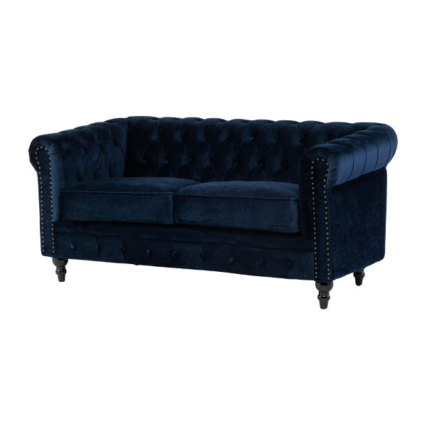 ネイビーブルーベルベットコンパクトチェスターフィールド2.5シーターソファ　VINCENT(ヴィンセント)