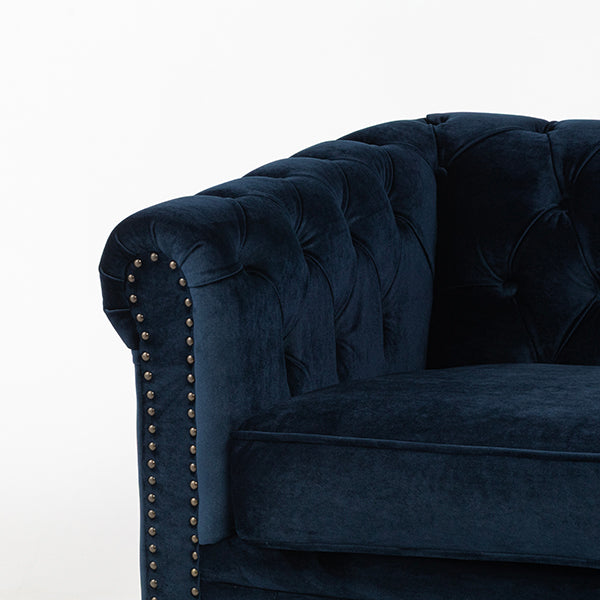 ネイビーブルーベルベットコンパクトチェスターフィールド2.5シーターソファ　VINCENT(ヴィンセント)