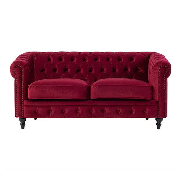 レッドベルベットコンパクトチェスターフィールド2.5シーターソファ　VINCENT(ヴィンセント)