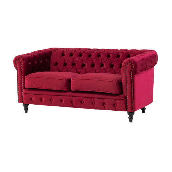 レッドベルベットコンパクトチェスターフィールド2.5シーターソファ　VINCENT(ヴィンセント)