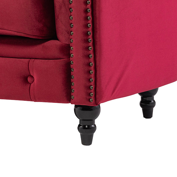 レッドベルベットコンパクトチェスターフィールド2.5シーターソファ　VINCENT(ヴィンセント)