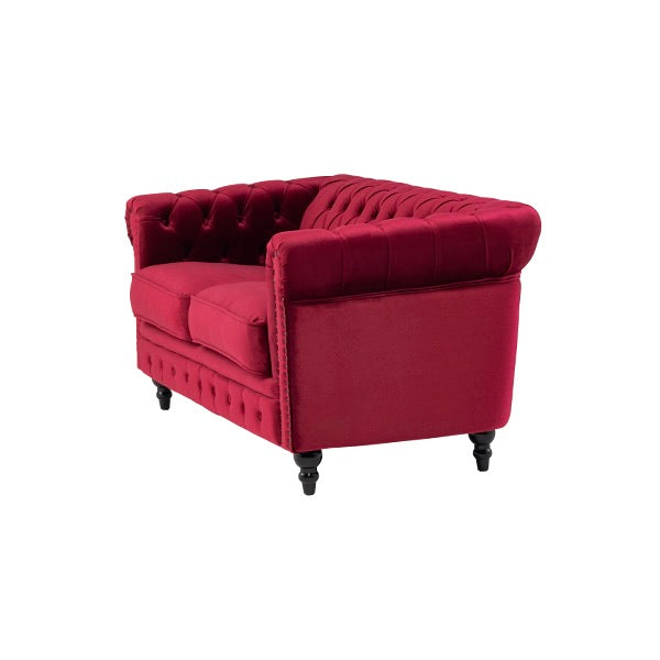 レッドベルベットコンパクトチェスターフィールド2.5シーターソファ　VINCENT(ヴィンセント)