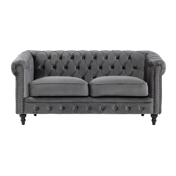 グレーベルベットコンパクトチェスターフィールド2.5シーターソファ　VINCENT(ヴィンセント)