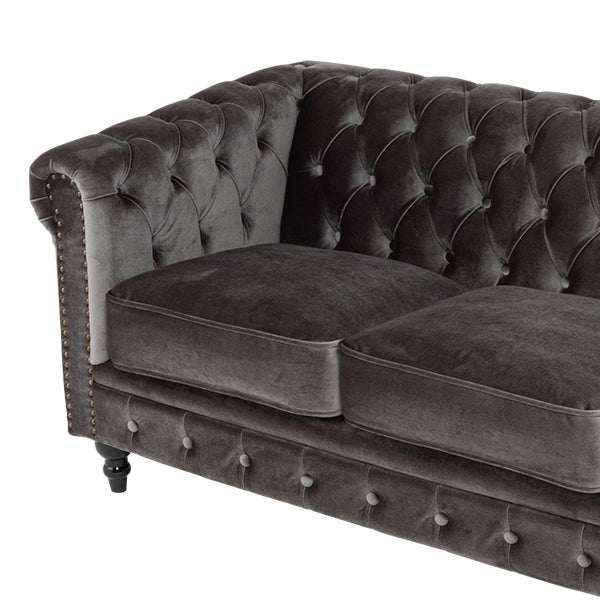 グレーベルベットコンパクトチェスターフィールド2.5シーターソファ　VINCENT(ヴィンセント)