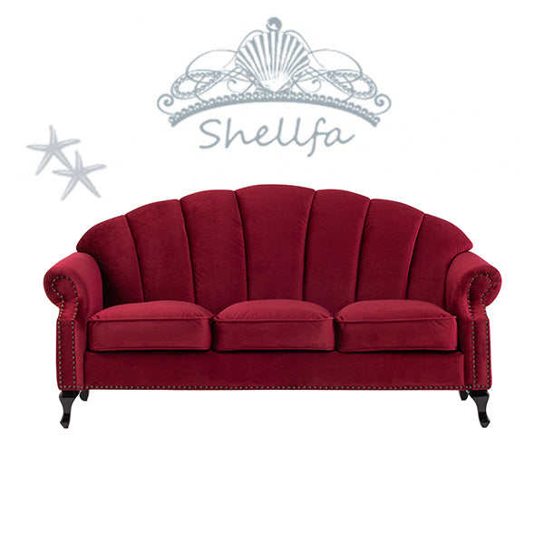 レッドベルベットシェルデザイン3シーターソファ　Shellfa(シェルファ)